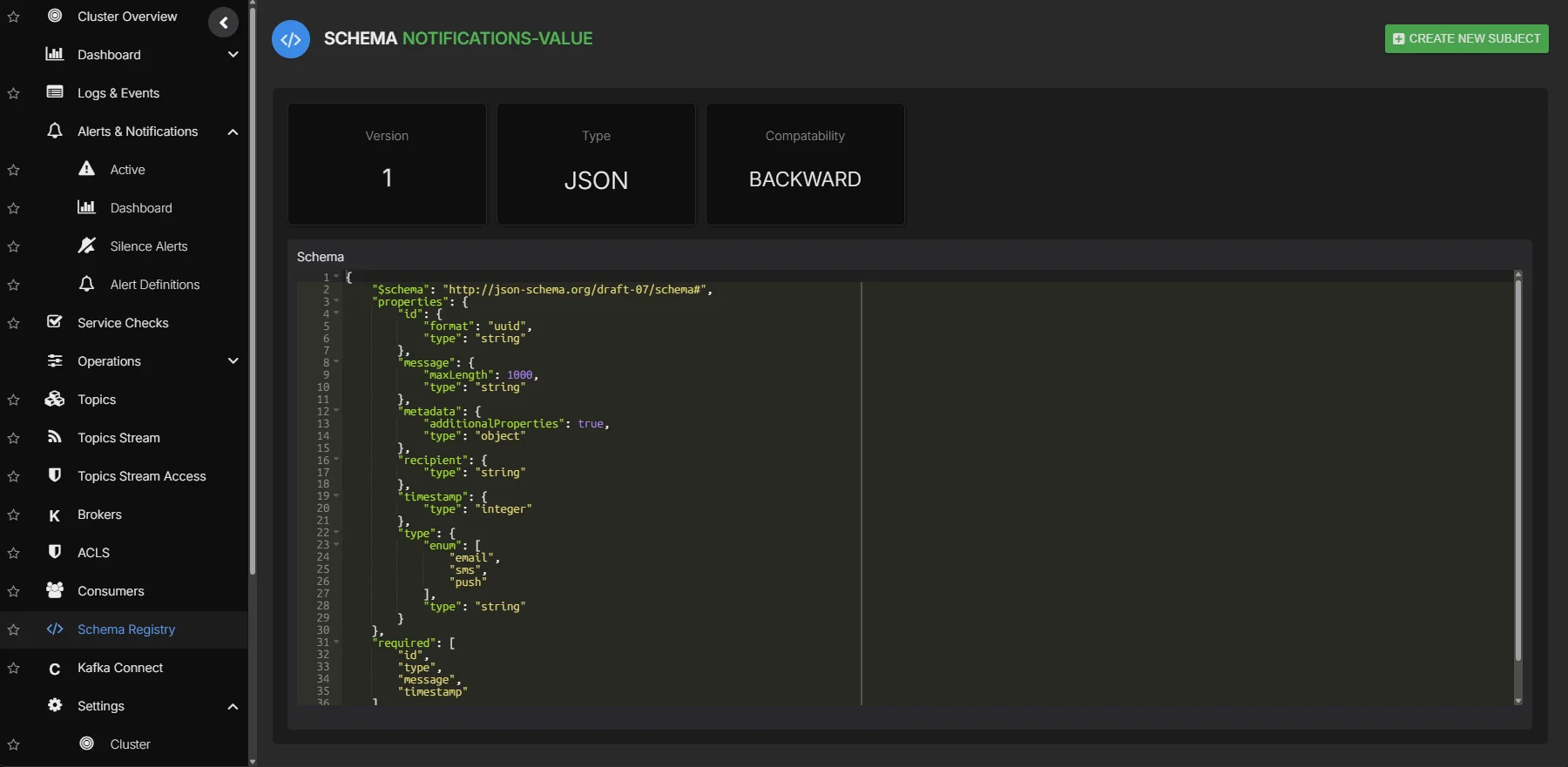 Schema Registry editor